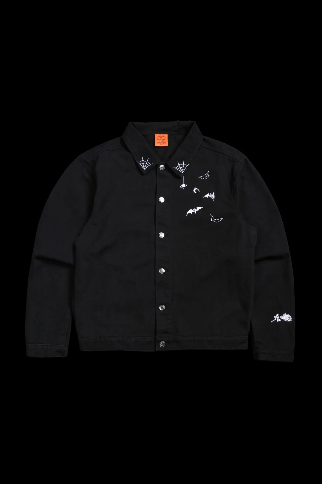NIGHTMARE ROSE RAW DENIM JACKET IN BLACK