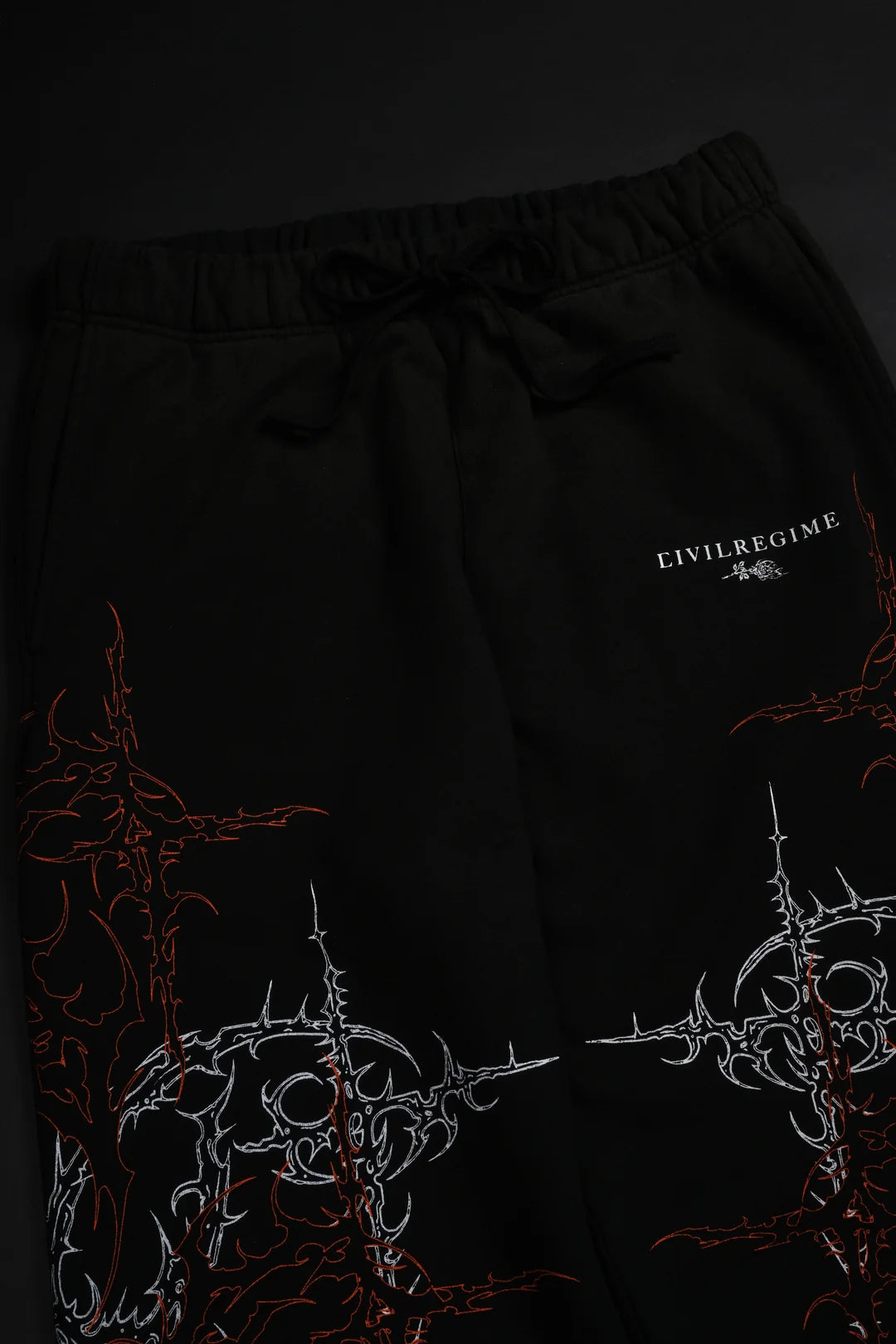 LUCID ETERNAL WIDE LEG FLEECE PANTS IN VINTAGE BLACK/HALLOW ORANGE