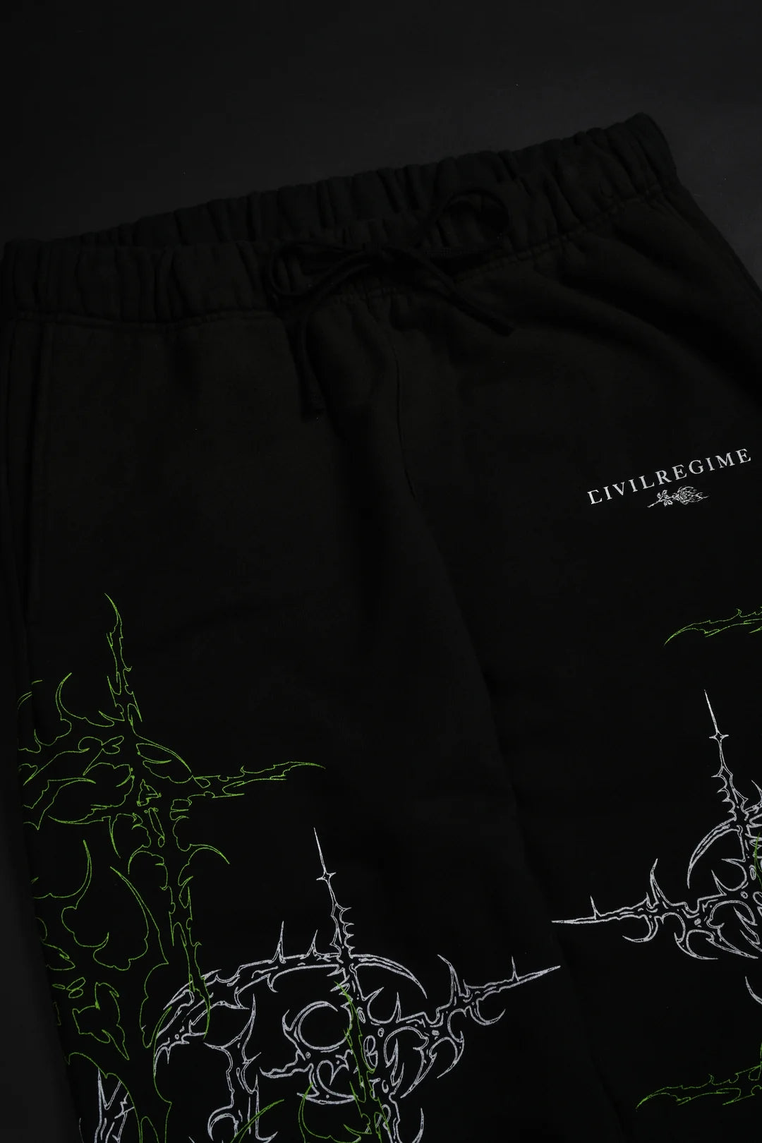 LUCID ETERNAL WIDE LEG FLEECE PANTS IN VINTAGE BLACK/ACID GREEN