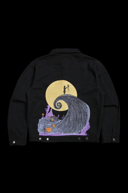 NIGHTMARE ROSE RAW DENIM JACKET IN BLACK