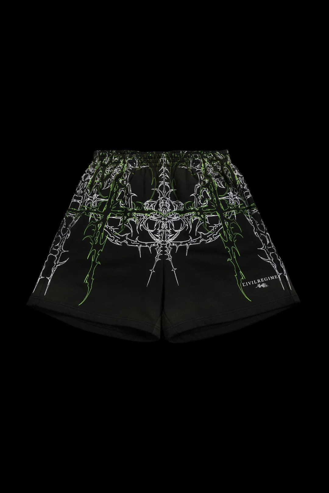 LUCID THORNS BAGGY SHORTS IN VINTAGE BLACK/ACID GREEN