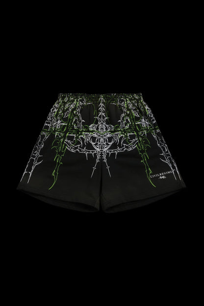 LUCID THORNS BAGGY SHORTS IN VINTAGE BLACK/ACID GREEN