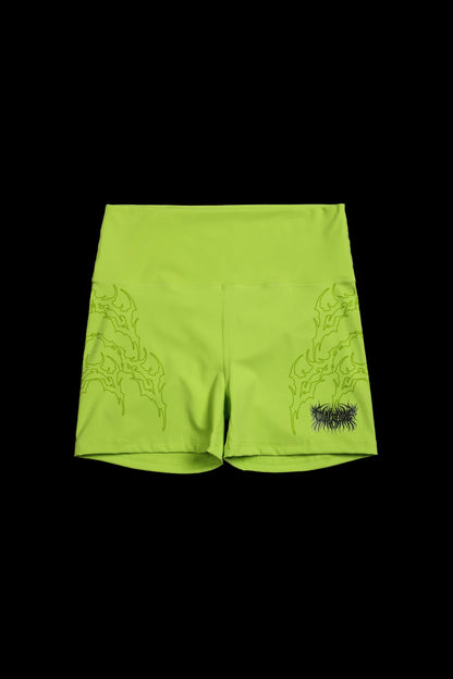 NEON CHAOS ENERGY BIKE SHORTS IN ACID GREEN