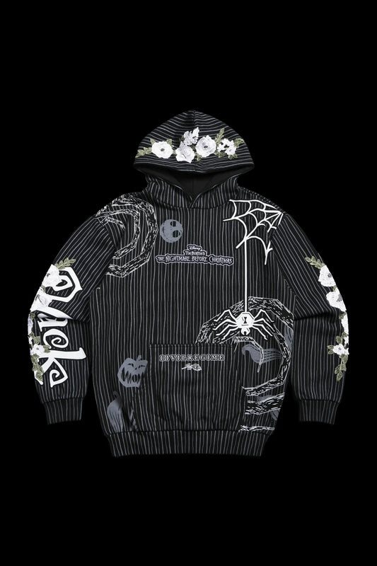 SPIRAL CHAOS INDIE ROSE HOODIE IN PINSTRIPE PRINT