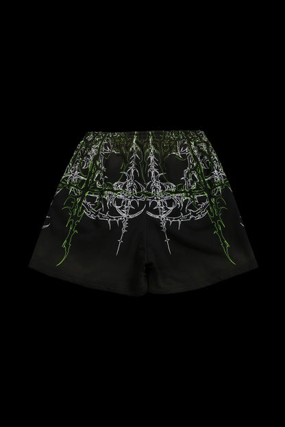 LUCID THORNS BAGGY SHORTS IN VINTAGE BLACK/ACID GREEN