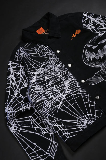 PUMPKIN FREIGHT RAW DENIM JACKET IN BLACK