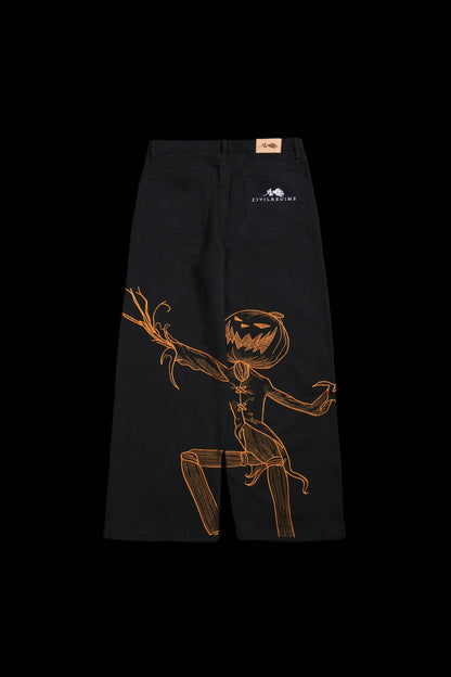 PUMPKIN FREIGHT RAW DENIM JEANS IN BLACK/HALLOW ORANGE