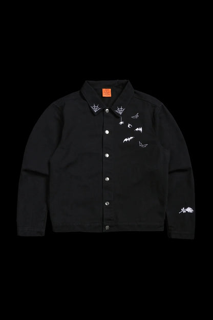 NIGHTMARE ROSE RAW DENIM JACKET IN BLACK