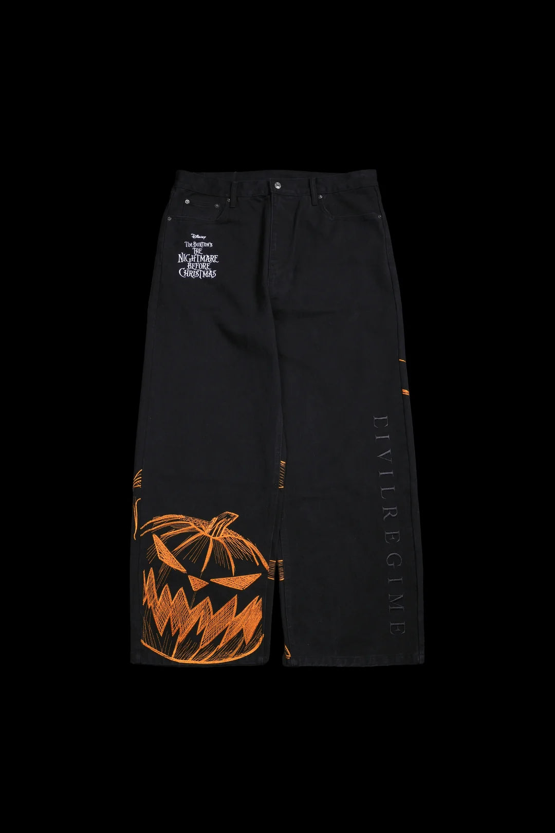 PUMPKIN FREIGHT RAW DENIM JEANS IN BLACK/HALLOW ORANGE