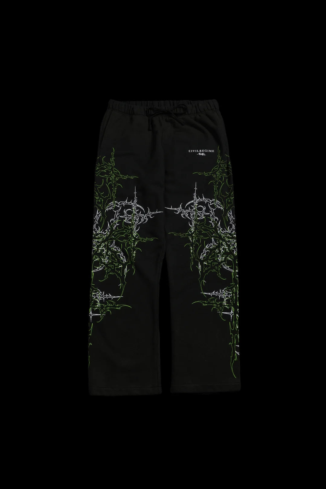 LUCID ETERNAL WIDE LEG FLEECE PANTS IN VINTAGE BLACK/ACID GREEN
