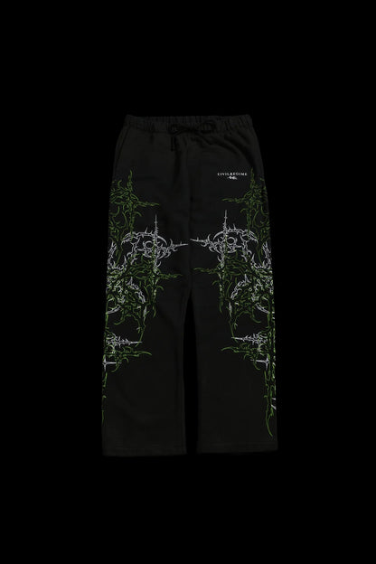 LUCID ETERNAL WIDE LEG FLEECE PANTS IN VINTAGE BLACK/ACID GREEN