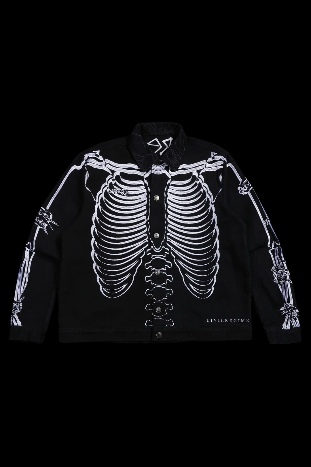 ROSE BONES RAW DENIM JACKET IN BLACK