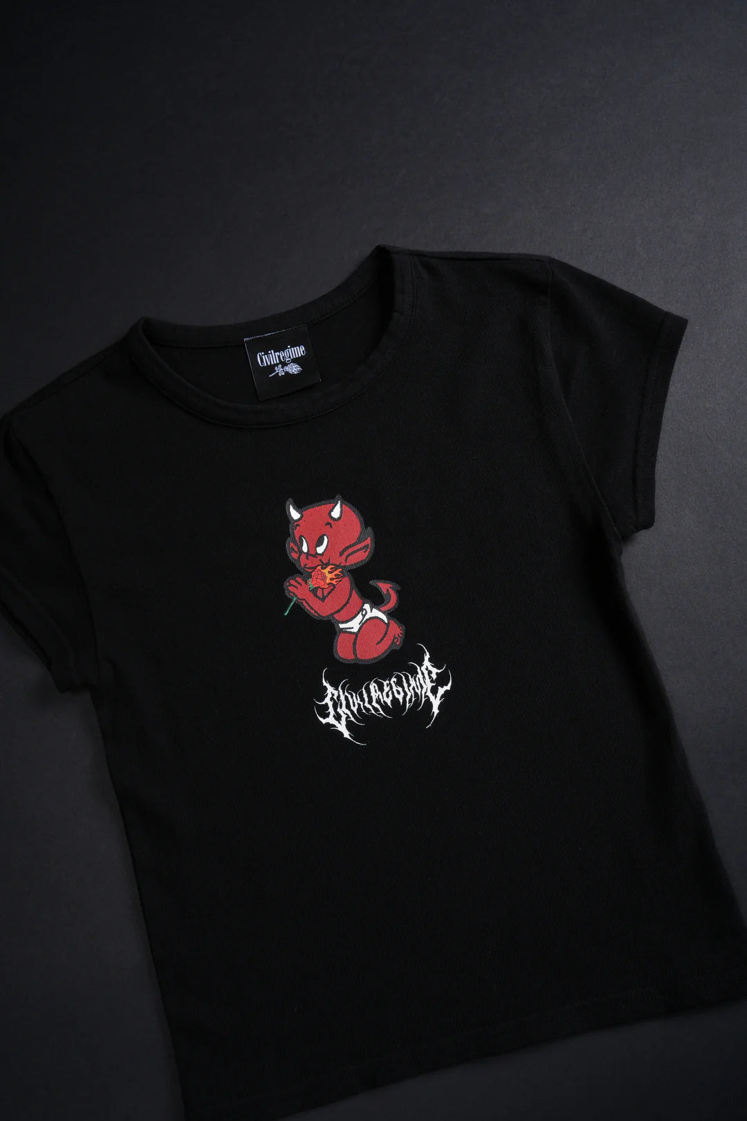 CIVILREGIME DEVIL CHILD BABY TEE IN BLACK