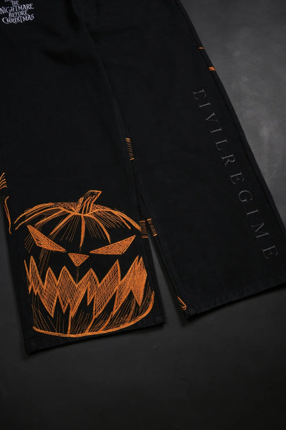 PUMPKIN FREIGHT RAW DENIM JEANS IN BLACK/HALLOW ORANGE