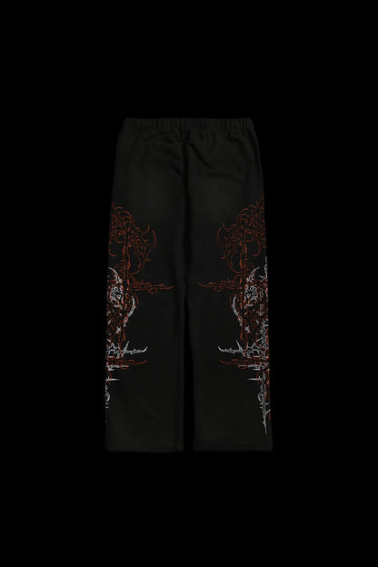 LUCID ETERNAL WIDE LEG FLEECE PANTS IN VINTAGE BLACK/HALLOW ORANGE