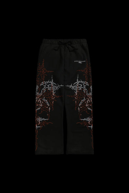 LUCID ETERNAL WIDE LEG FLEECE PANTS IN VINTAGE BLACK/HALLOW ORANGE
