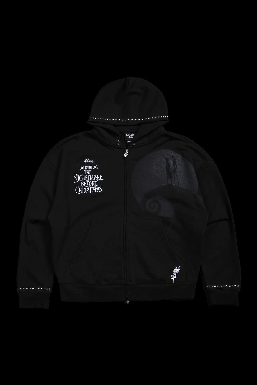 NIGHTMARE FOREVER OUTLIERS DISTRESSED ZIP UP HOODIE IN BLACK