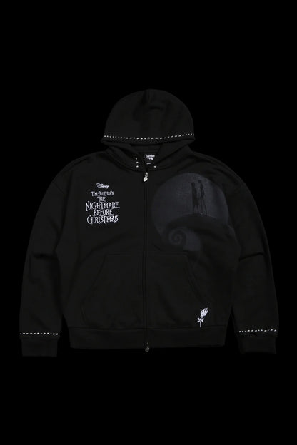 NIGHTMARE FOREVER OUTLIERS DISTRESSED ZIP UP HOODIE IN BLACK