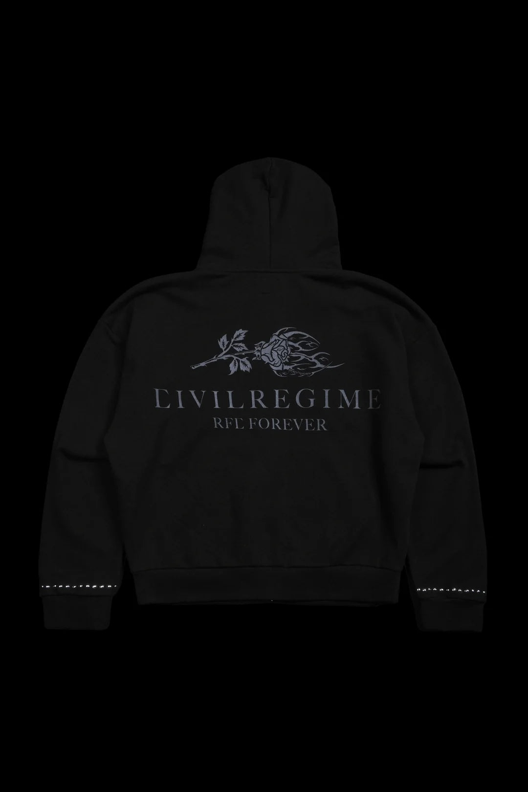 NIGHTMARE FOREVER OUTLIERS DISTRESSED ZIP UP HOODIE IN BLACK