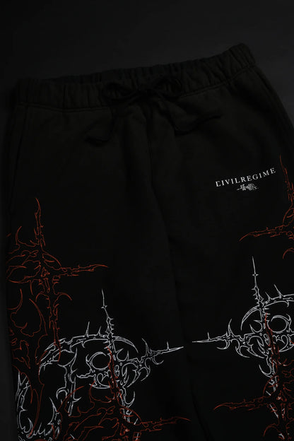 LUCID ETERNAL WIDE LEG FLEECE PANTS IN VINTAGE BLACK/HALLOW ORANGE