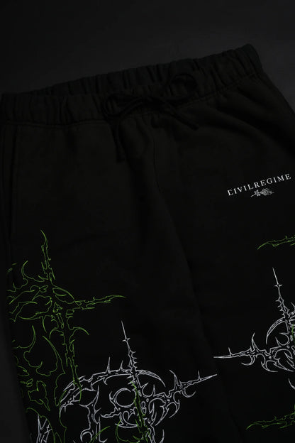 LUCID ETERNAL WIDE LEG FLEECE PANTS IN VINTAGE BLACK/ACID GREEN